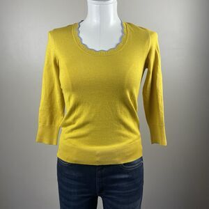 MAEVE by Anthropologie Preppy  Scalloped Neckline Sweater Top, Yellow XXSmall